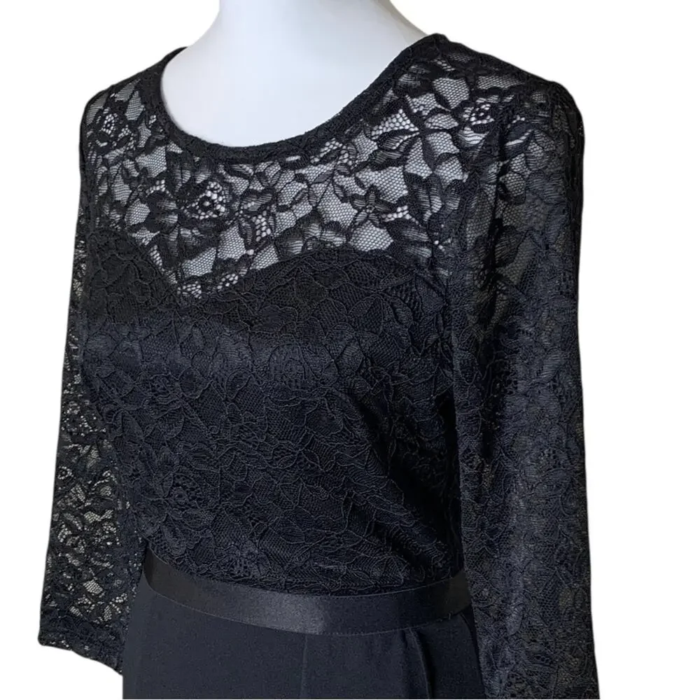 Missmay Black Lace Formal Dress S Ruffle Drape Slit Evening Cocktail NWT